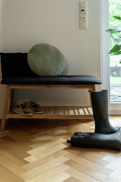 Produktbild: Schuhbank mit Sitzpolster Mod. Ecori, Bambus, recyceltes Polyester