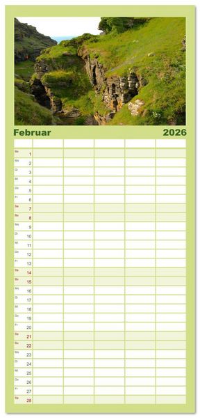 Produktbild: Familienplaner 2026 - Cornwall im Fr&uuml;hling mit 5 Spalten (Wandkalender, 21 x 45 cm) CALVENDO