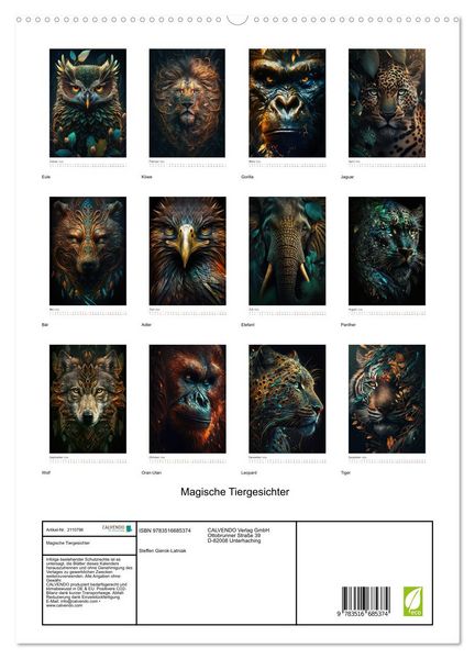 Produktbild: Magische Tiergesichter (hochwertiger Premium Wandkalender 2026 DIN A2 hoch), Kunstdruck in Hochglanz
