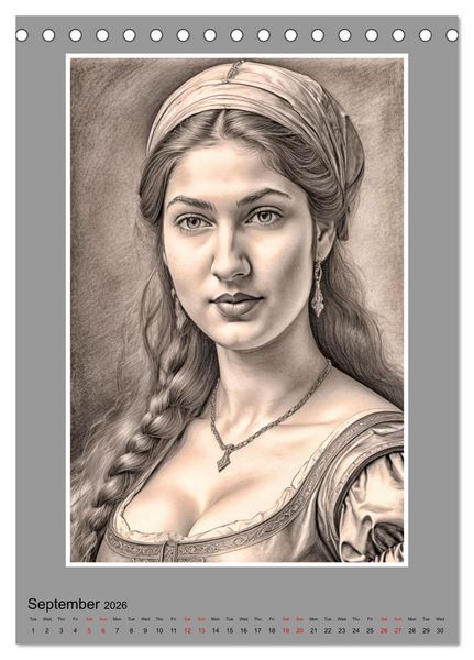 Produktbild: Baroque Beauties, Pencil Art with Artificial Intelligence (Desk Calendar 2026 DIN A5 portrait), CALVENDO 12 Month DeskCalendar