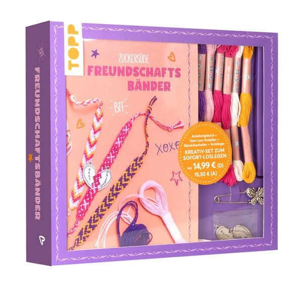 Produktbild: Kreativ-Set Zuckers&uuml;&szlig;e Freundschaftsb&auml;nder. Mit Anleitungsbuch und Material