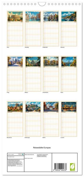 Produktbild: Familienplaner 2026 - Reisest&auml;dte Europas mit 5 Spalten (Wandkalender, 21 x 45 cm) CALVENDO