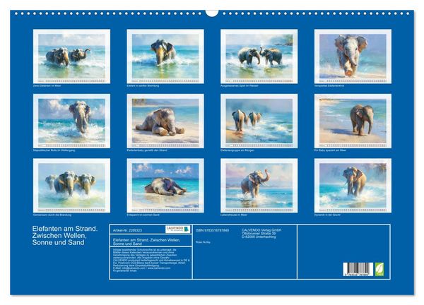 Produktbild: Elefanten am Strand. Zwischen Wellen, Sonne und Sand (Wandkalender 2027 DIN A2 quer), CALVENDO Monatskalender