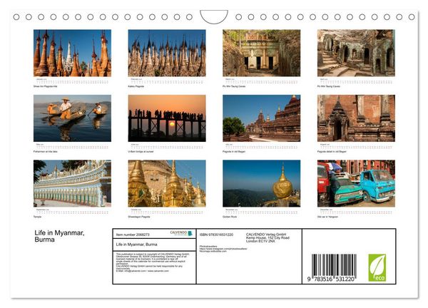 Produktbild: Life in Myanmar, Burma (Wall Calendar 2026 DIN A4 landscape), CALVENDO 12 Month Wall Calendar