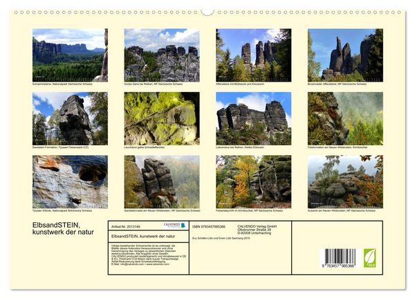 Produktbild: ElbsandSTEIN, kunstwerk der natur (hochwertiger Premium Wandkalender 2026 DIN A2 quer), Kunstdruck in Hochglanz