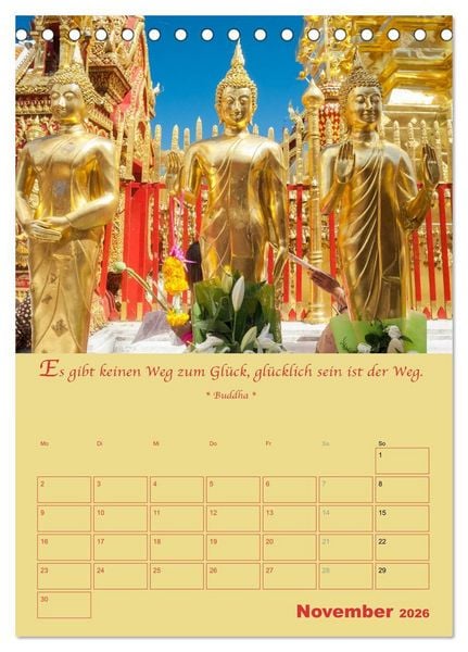 Produktbild: BUDDHA IN GOLD - Mit buddhistischen Spr&uuml;chen (Tischkalender 2026 DIN A5 hoch), CALVENDO Monatskalender
