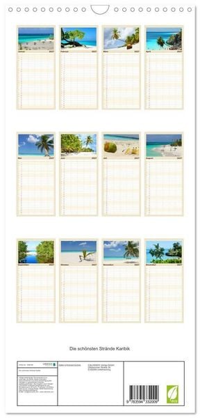 Produktbild: Familienplaner 2027 - Die sch&ouml;nsten Str&auml;nde Karibik mit 5 Spalten (Wandkalender, 21 x 45 cm) CALVENDO