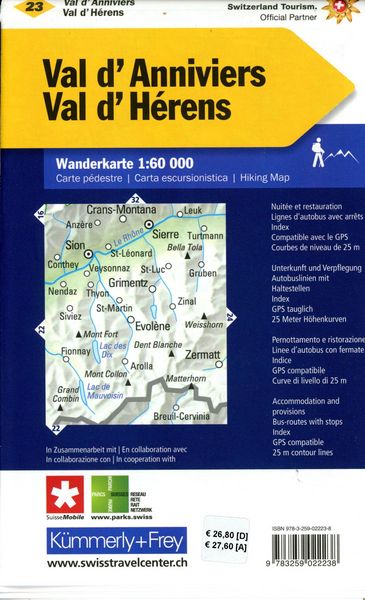 Produktbild: K&uuml;mmerly+Frey Wanderkarte 23 Val d'Anniviers, Val d'H&eacute;rens 1:60.000