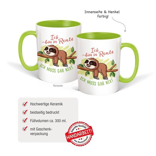 Produktbild: Tr&ouml;tsch Tasse Faultier Rentner wei&szlig; gr&uuml;n