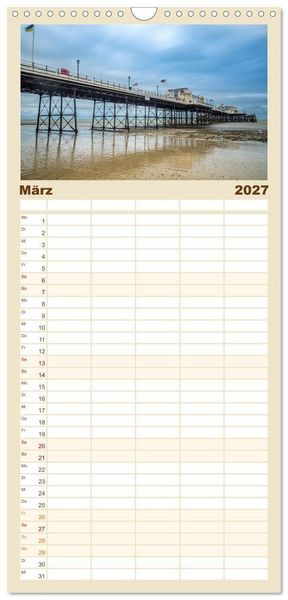 Produktbild: Familienplaner 2027 - Seebr&uuml;cken im Vereinigten K&ouml;nigreich mit 5 Spalten (Wandkalender, 21 x 45 cm) CALVENDO