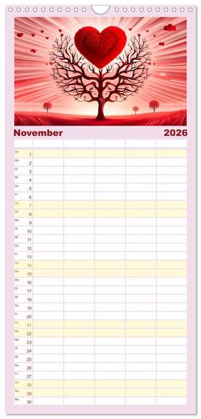 Produktbild: Familienplaner 2026 - Romantischer Terminkalender mit 5 Spalten (Wandkalender, 21 x 45 cm) CALVENDO