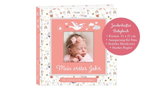 Produktbild: Babyalbum mit Fensterausschnitt f&uuml;r das 1. Lebensjahr zum Eintragen der sch&ouml;nsten Momente und Erinnerungen mit Platz f&uuml;r Fotos | f&uuml;r M&auml;dchen
