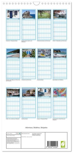 Produktbild: Familienplaner 2026 - Al&oacute;nnisos, Ski&aacute;thos, Sk&oacute;pelos mit 5 Spalten (Wandkalender, 21 x 45 cm) CALVENDO