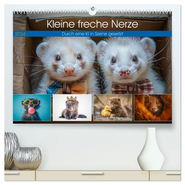 Produktbild: Kleine freche Nerze (hochwertiger Premium Wandkalender 2026 DIN A2 quer), Kunstdruck in Hochglanz