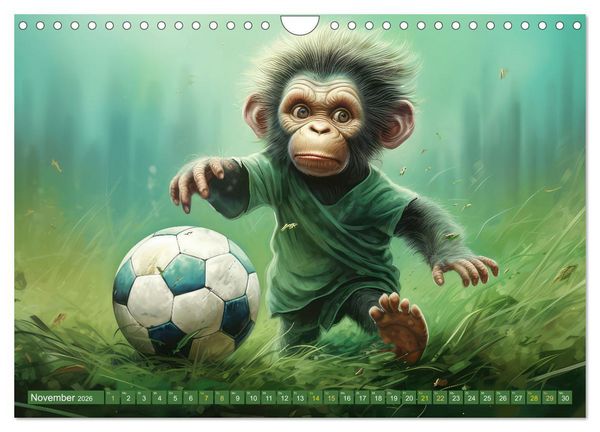 Produktbild: Fu&szlig;ballfieber bei den Babyaffen (Wandkalender 2026 DIN A4 quer), CALVENDO Monatskalender