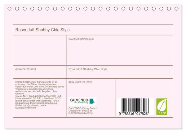 Produktbild: Rosenduft Shabby Chic Style (Tischkalender 2026 DIN A5 quer), CALVENDO Monatskalender