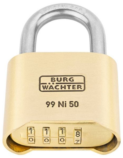 Produktbild: Burg W&auml;chter No. 99 Ni 50 SB Vorh&auml;ngeschloss Messing Zahlenschloss