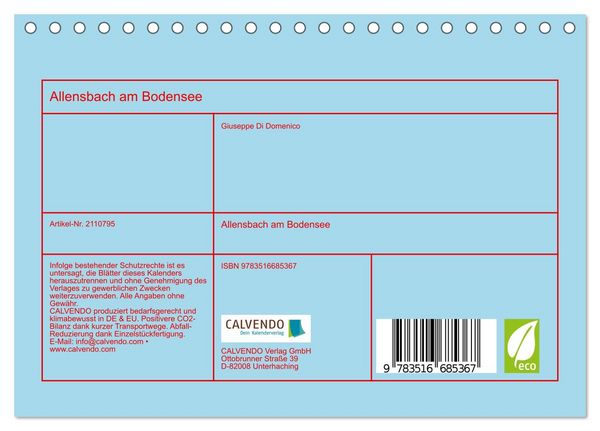 Produktbild: Allensbach am Bodensee (Tischkalender 2026 DIN A5 quer), CALVENDO Monatskalender