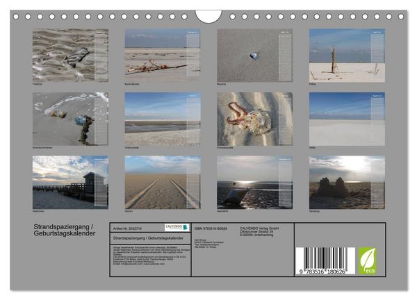 Produktbild: Strandspaziergang / Geburtstagskalender (Wandkalender 2026 DIN A4 quer), CALVENDO Monatskalender
