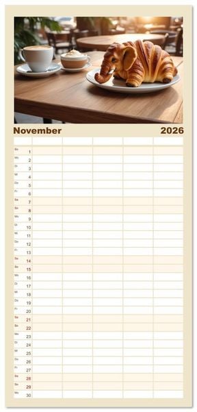 Produktbild: Familienplaner 2026 - Tierische Croissants mit 5 Spalten (Wandkalender, 21 x 45 cm) CALVENDO