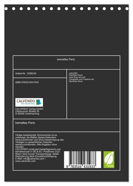 Produktbild: bemaltes Paris (Tischkalender 2026 DIN A5 hoch), CALVENDO Monatskalender