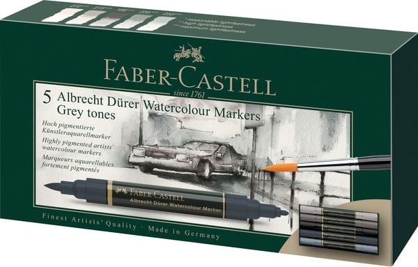 Produktbild: Faber-Castell Aquarellmarker Albrecht D&uuml;rer, 5er Set, Graut&ouml;ne