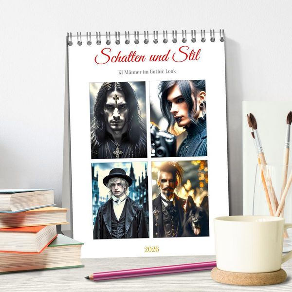 Produktbild: Schatten und Stil - KI M&auml;nner im Gothic Stil (Tischkalender 2026 DIN A5 hoch), CALVENDO Monatskalender