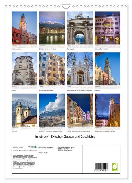 Produktbild: Innsbruck - Zwischen Gassen und Geschichte (Wandkalender 2026 DIN A3 hoch), CALVENDO Monatskalender