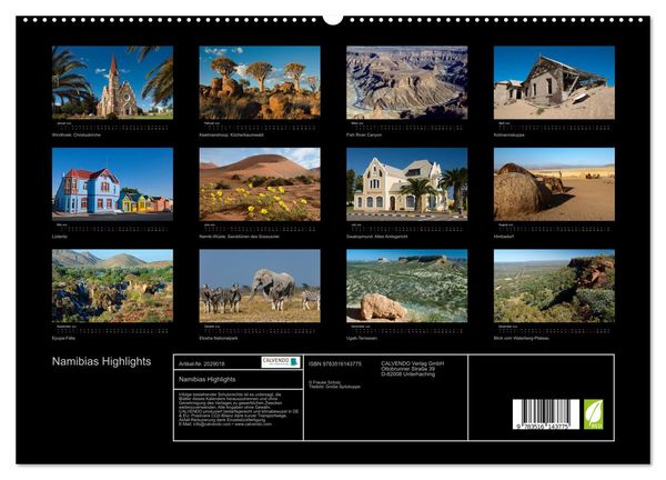 Produktbild: Namibias Highlights (hochwertiger Premium Wandkalender 2026 DIN A2 quer), Kunstdruck in Hochglanz