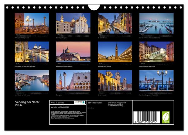 Produktbild: Venedig bei Nacht 2026 (Wandkalender 2026 DIN A4 quer), CALVENDO Monatskalender