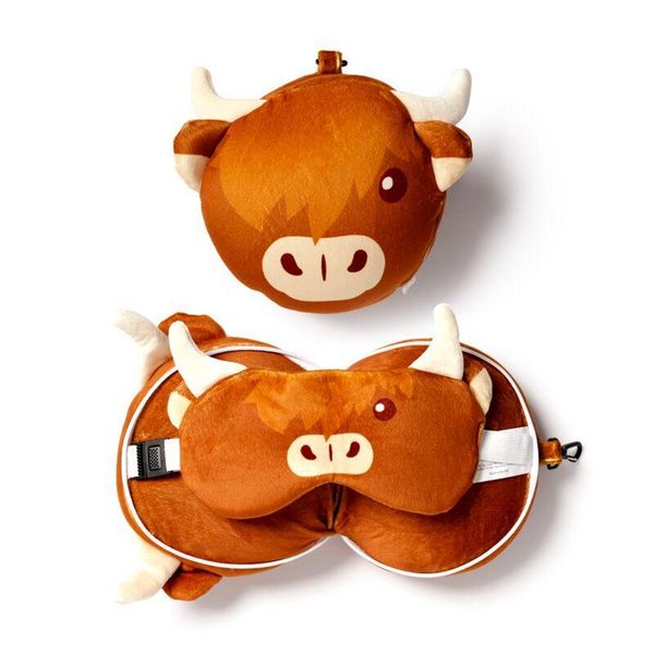 Produktbild: Relaxeazzz Pl&uuml;sch Highland Coo Kuh Reisekissen & Schlafmaske