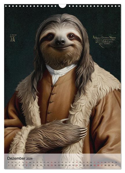 Produktbild: Sloth Art Originals ... eine faultierlangsame Reise durch die Kunstgeschichte (Wandkalender 2026 DIN A3 hoch), CALVENDO Monatskalender