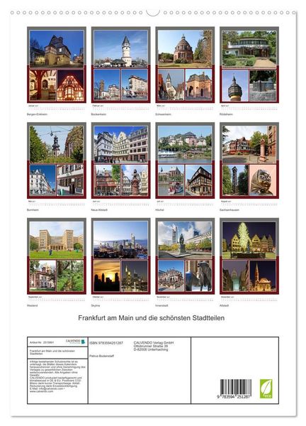 Produktbild: Frankfurt am Main und die sch&ouml;nsten Stadtteilen (hochwertiger Premium Wandkalender 2027 DIN A2 hoch), Kunstdruck in Hochglanz