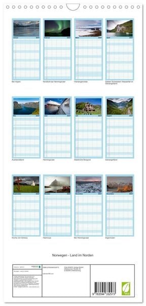 Produktbild: Familienplaner 2027 - Norwegen - Land im Norden mit 5 Spalten (Wandkalender, 21 x 45 cm) CALVENDO