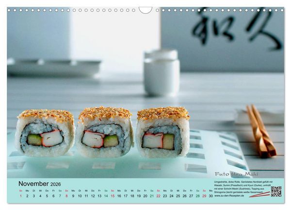 Produktbild: Sushi - Sashimi mit Anleitung f&uuml;r perfektes Gelingen (Wandkalender 2026 DIN A3 quer), CALVENDO Monatskalender