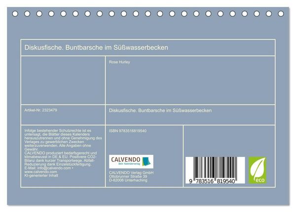 Produktbild: Diskusfische. Buntbarsche im S&uuml;&szlig;wasserbecken (Tischkalender 2027 DIN A5 quer), CALVENDO Monatskalender
