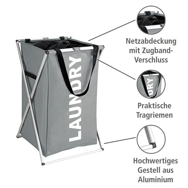 Wäschesammler Uno Grau, Fassungsvermögen: 52 Liter