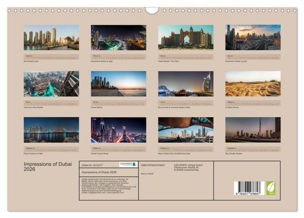 Produktbild: Impressions of Dubai 2026 (Wandkalender 2026 DIN A3 quer), CALVENDO Monatskalender