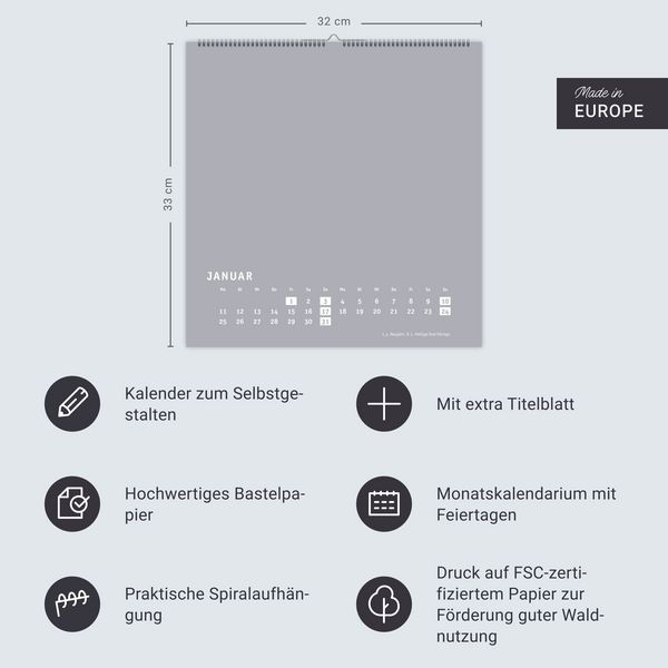 Produktbild: Premium-Bastelkalender silbergrau gro&szlig; 2027