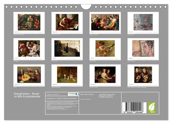 Produktbild: KlangFarben - Musik im Bild Kunstkalender (Wandkalender 2026 DIN A4 quer), CALVENDO Monatskalender