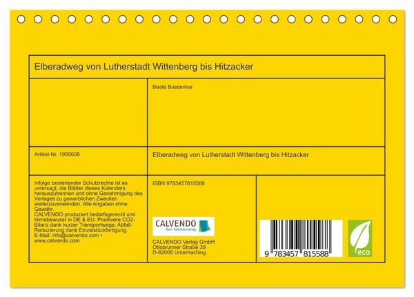Produktbild: Elberadweg von Lutherstadt Wittenberg bis Hitzacker (Tischkalender 2026 DIN A5 quer), CALVENDO Monatskalender