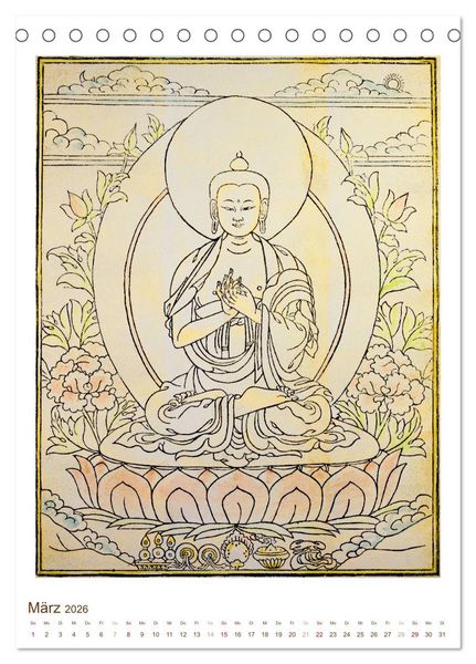 Produktbild: Mit Buddha durchs Jahr: historische Zeichnungen (Tischkalender 2026 DIN A5 hoch), CALVENDO Monatskalender
