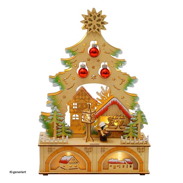 Produktbild: HTI-Living LED Schwibbogen Weihnachtsbaum mit Kugeln und Weihnachtsb&auml;ckerei