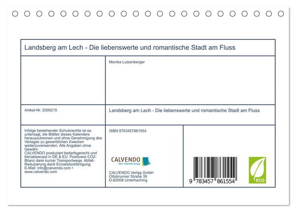 Produktbild: Landsberg am Lech - Die liebenswerte und romantische Stadt am Fluss (Tischkalender 2026 DIN A5 quer), CALVENDO Monatskalender