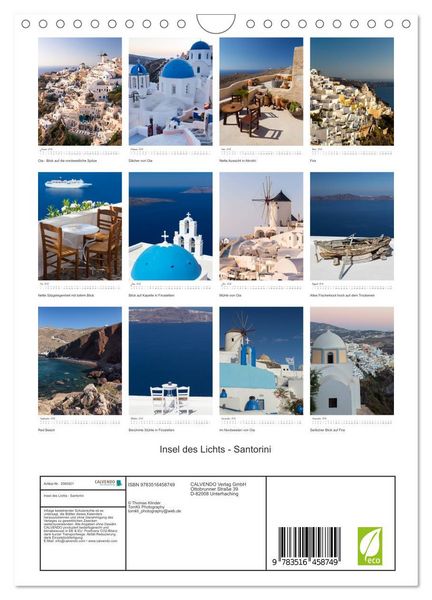 Produktbild: Insel des Lichts - Santorini (Wandkalender 2026 DIN A4 hoch), CALVENDO Monatskalender