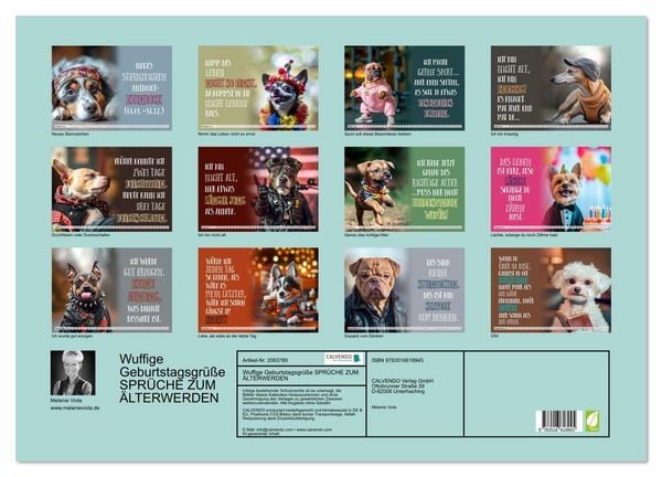 Produktbild: Wuffige Geburtstagsgr&uuml;&szlig;e SPR&Uuml;CHE ZUM &Auml;LTERWERDEN (Wandkalender 2026 DIN A2 quer), CALVENDO Monatskalender