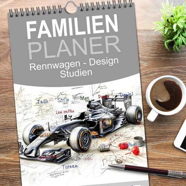 Produktbild: Familienplaner 2026 - Rennwagen - Design Studien mit 5 Spalten (Wandkalender, 21 x 45 cm) CALVENDO