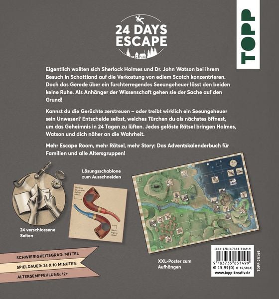 Produktbild: 24 DAYS ESCAPE &ndash; Der Escape Room Adventskalender: Sherlock Holmes und das schottische Seeungeheuer