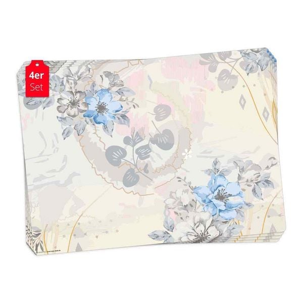 Produktbild: Tischsetmacher Tischsets Blaue Blumen Aquarell, aus hochwertigem Vinyl (4 St&uuml;ck), 44 x 32 cm
