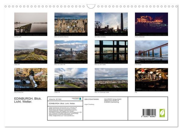 Produktbild: EDINBURGH. Blick. Licht. Wetter. (Wandkalender 2026 DIN A3 quer), CALVENDO Monatskalender